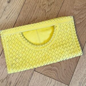 Chico’s Yellow Woven Leather Clutch Envelope Purse
